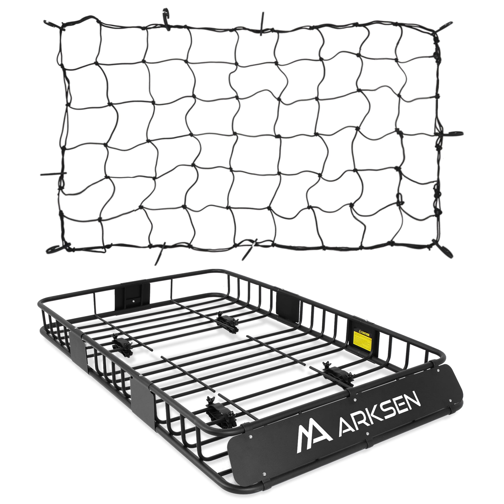 Arksen 64" Black Steel Universal Roof Rack Cargo Basket with Nylon Net