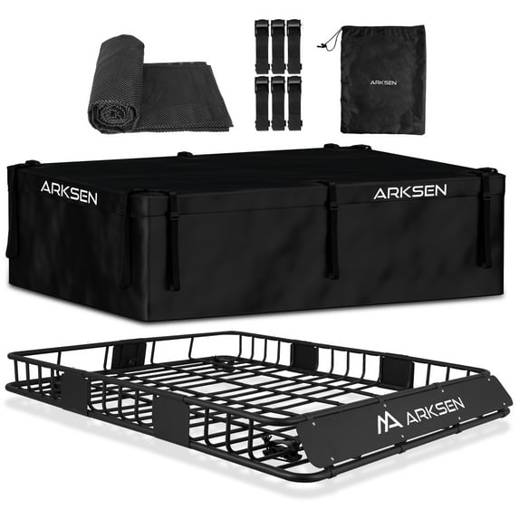 ARKSEN 64" x 50" x 6" Perfect-Wide Roof Rack Cargo Basket With Waterproof Rooftop Cargo Carrier Bag - 150LB Capacity Full-size SUV Heavy Duty Roof Top Luggage Carrier, Black