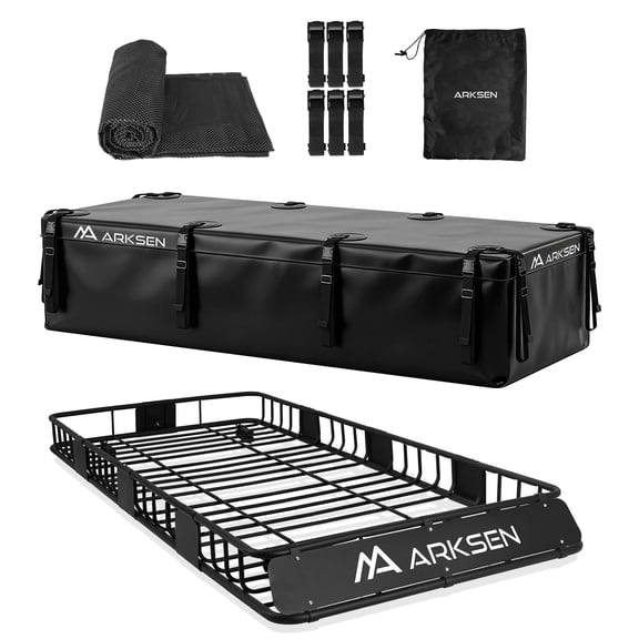 ARKSEN 84" Universal Roof Rack Cargo Basket With Extension Rooftop Cargo Carrier with Waterproof Car Roof Bag SUV Traveling Holder, Black