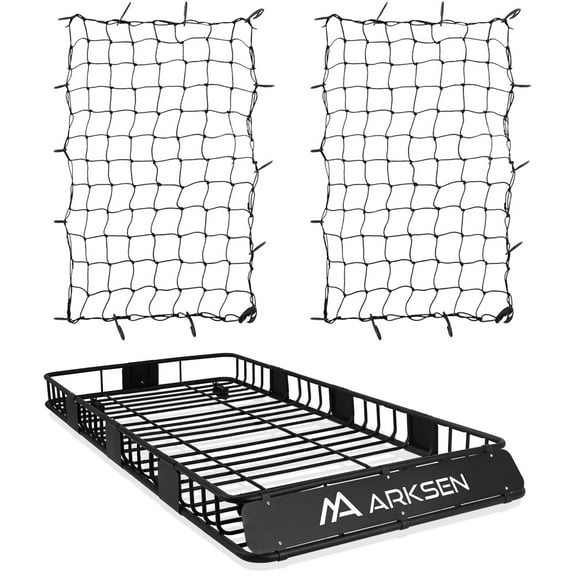 ARKSEN 84" Universal Roof Rack Cargo Extension with 2 Cargo Net Car Top Luggage Holder Carrier Basket SUV Camping, Black