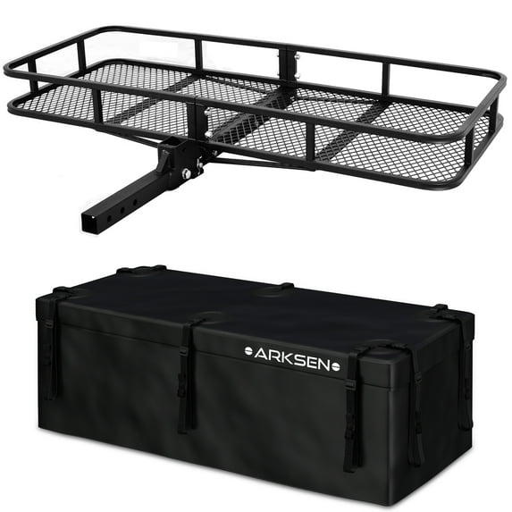 ARKSEN Folding Vehicle Cargo Carrier Fits 2" Receiver Hitch Mount (60" x 20" inch) 500LBS Capacity Luggage Basket With Updated 500D PVC Waterproof Cargo Bag with Reinforced Straps
