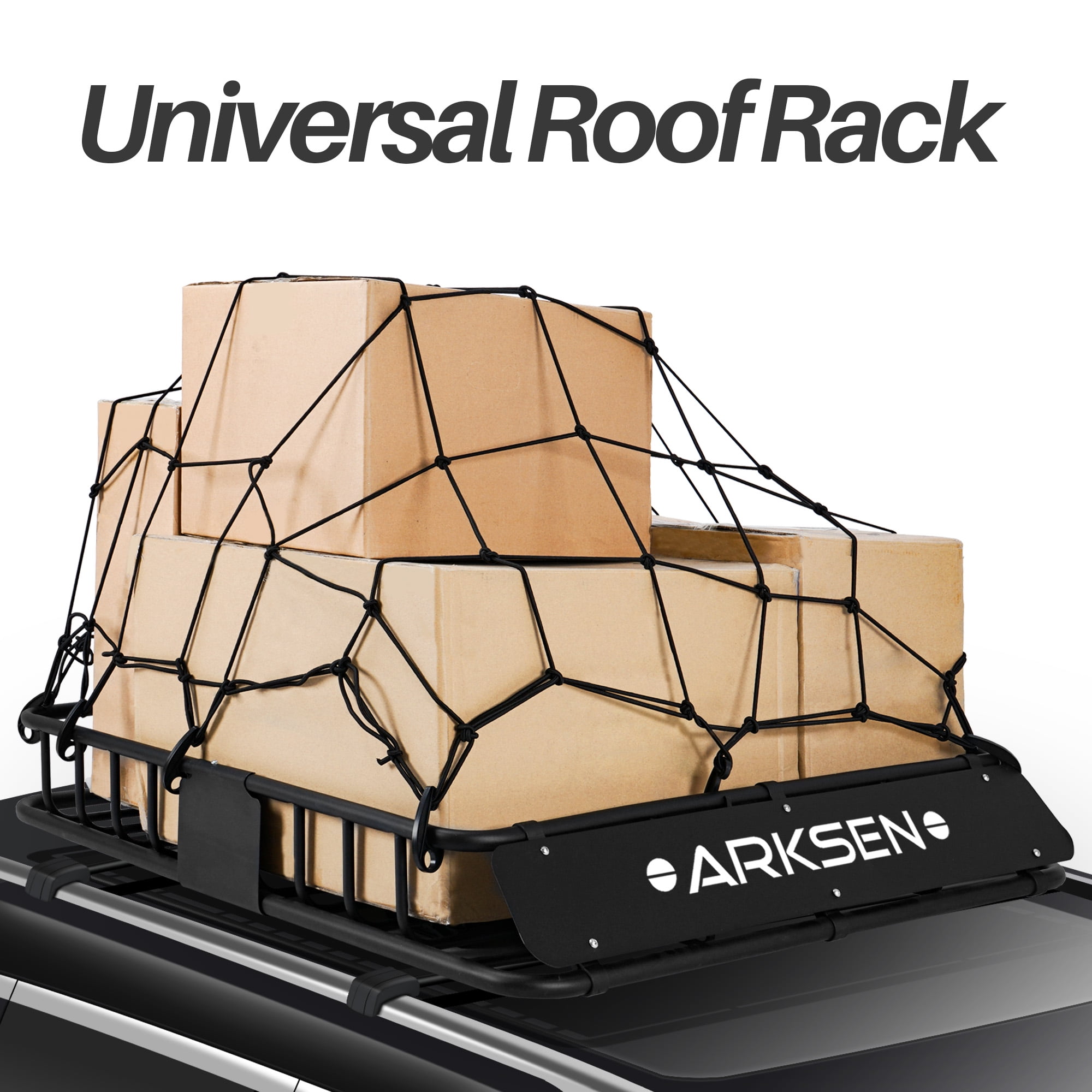 ARKSEN Heavy Duty 43"x 39"x 6" Universal Roof Rack With Cargo Net Top  Carrier 150 lbs Capacity Luggage Basket, Black