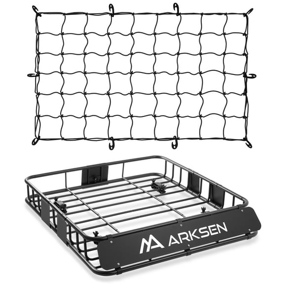 ARKSEN Heavy Duty 43"x 39"x 6" Universal Roof Rack With Cargo Net Top Carrier 150 lbs Capacity Luggage Basket, Black