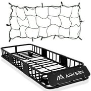 ARKSEN Skinny Roof Rack Cargo Carrier with Basket & Net, Heavy Duty Weather Resistant Top Mount Cargo Rack, Luggage & Camping Gear Storage for Car, Truck or SUV Transport