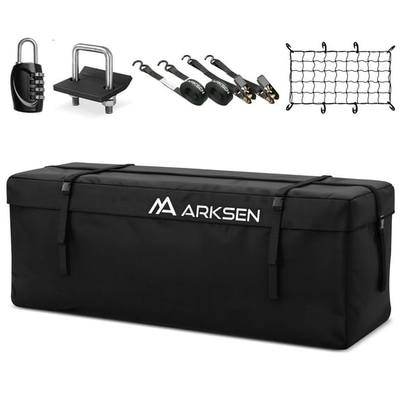 ARKSEN Water Proof Cargo Bag, Cargo Net, Heavy Duty 304 Stainless Steel Hitch Tightener Anti-Rattle Stabilizer, 16FT Ratchet Lashing Straps Combo Set