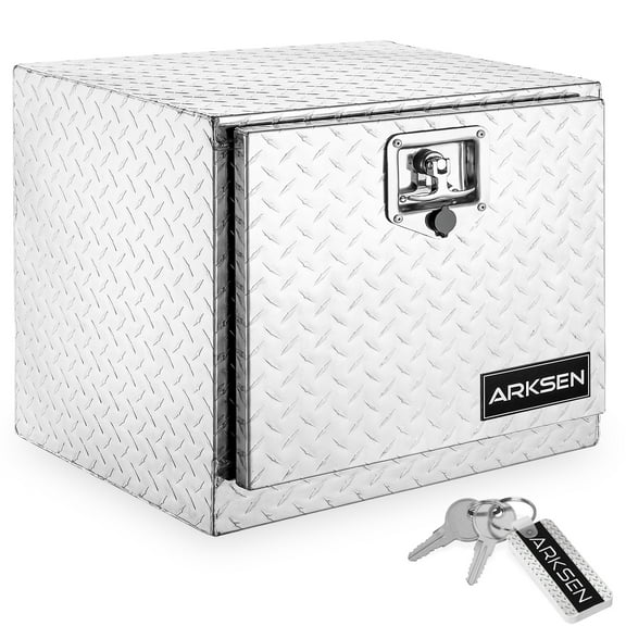 ARKSEN 18" Aluminum Truck Underbody Diamond Plate ToolBox w/ T-Handle Latch Durable Pickup Trailer Storage Organizer Tool Box Key Lock, Silver