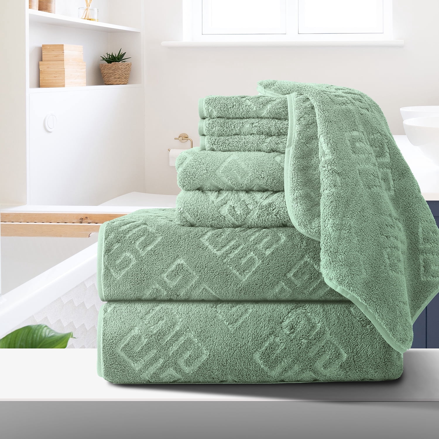 ARL HOME 8 Piece Bath Towel Set Green 2 Oversized Large Bath Towels 2 ...