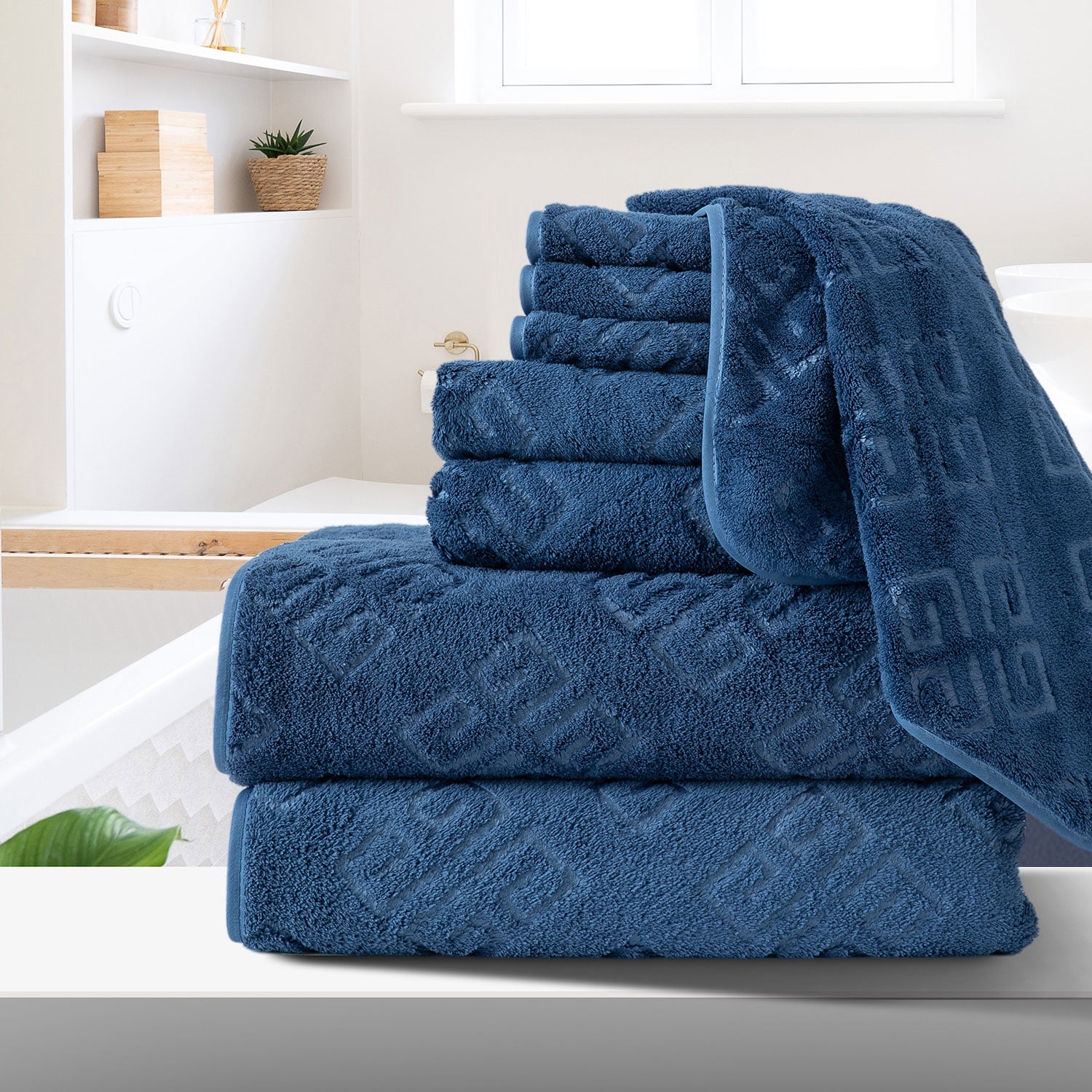 ARL HOME 8 Piece Bath Towel Set Navy Blue 2 Oversized Large Bath Towels 2 Hand Towels and 4