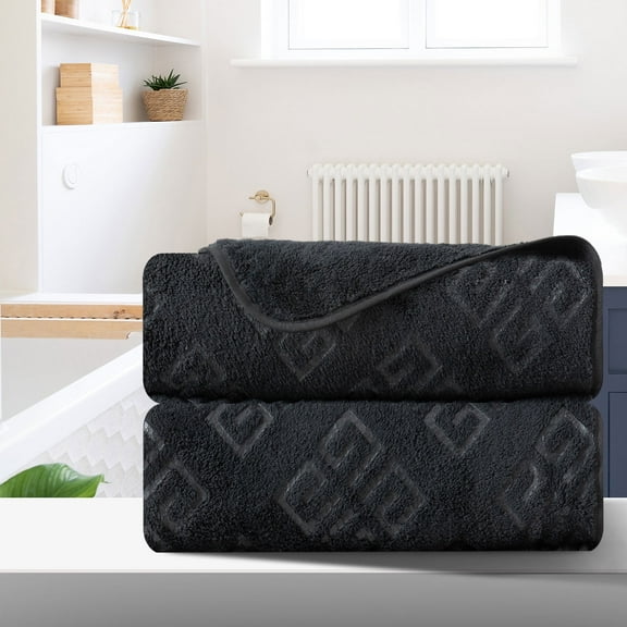 Beartech Bathroom Towel Set Black Graphic 2 Piece Towel 700GSM Ultra Soft Fluffy Microfiber Large Plush Bath Towel Set