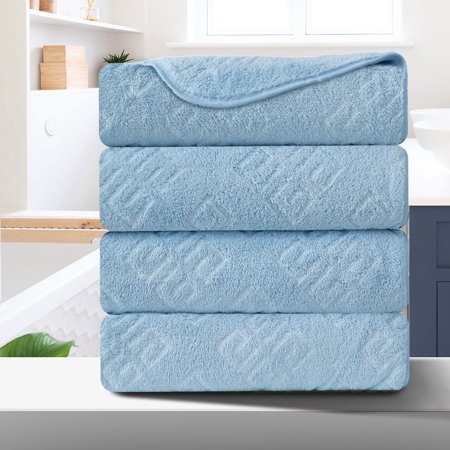 Beartech Bathroom Towel Set Blue Graphic 4 Piece Bath Towel 700GSM Ultra Soft Fluffy Microfiber Large Plush Bath Towel Set