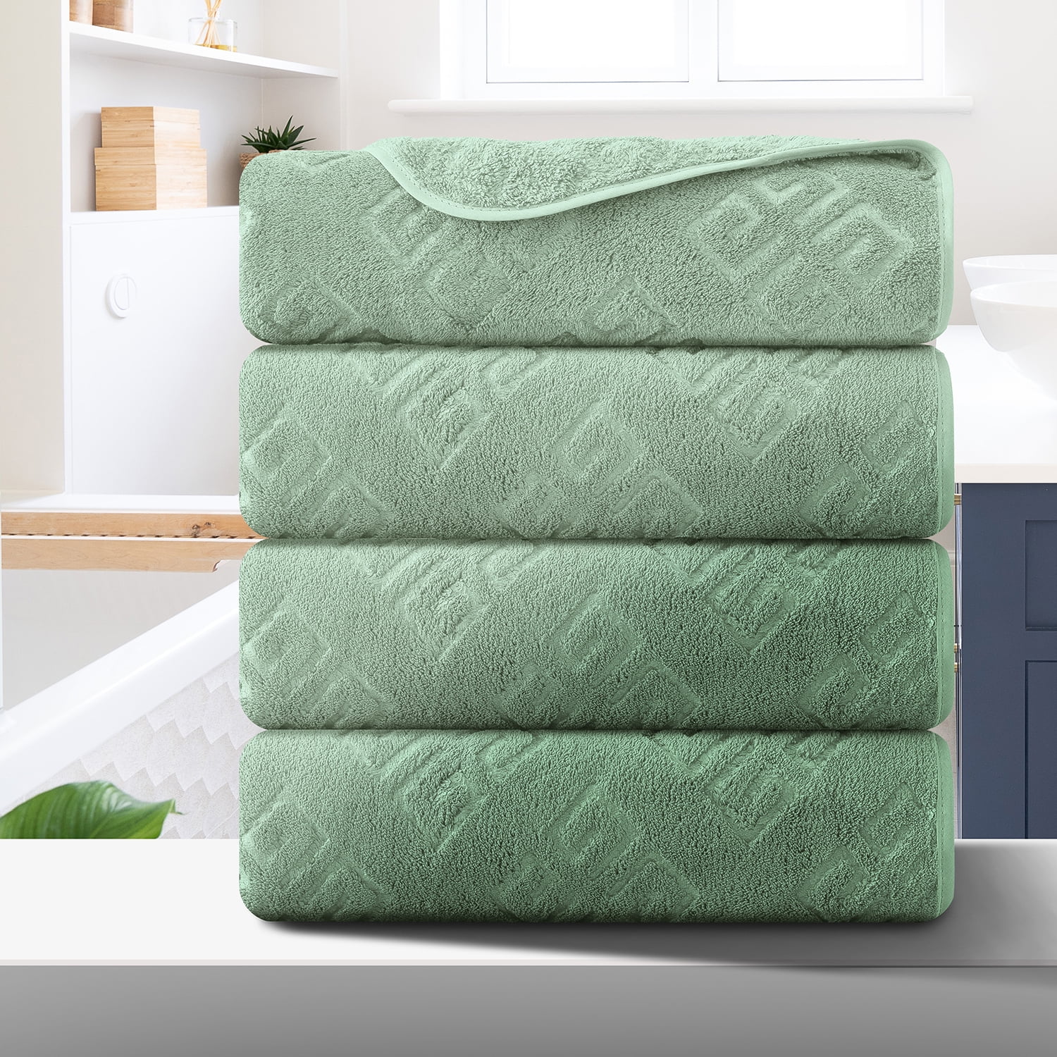 ARL HOME Bathroom Towel Set Green Graphic 4 Piece Bath Towel 700GSM