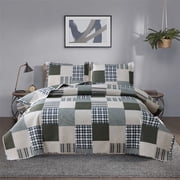 Beartech Bedspread Set King Size Quilt Set Plaid Bedding Checkered Patchwork Quilts Lightweight Reversible Coverlet Microfiber Quilt