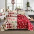 thumbnail image 1 of Beartech Flower Quilt Queen Size Red Floral Bedspread Microfiber Bedding Set, 1 of 7