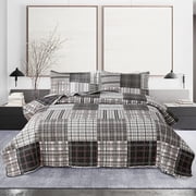 Beartech Quilt Set King Size Plaid Patchwork Microfiber Home Lightweight Reversible Bedspread Coverlet Bedding Set