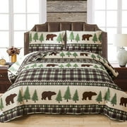 ARL HOME Quilt Set Queen Size Bear Brown Plaid Quilt Lightweight Reversible Microfiber Bedspread Coverlet Bedding Set