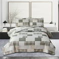 ARL HOME Queen Size 3Piece Quilt Set, Grey White Stripe Plaid