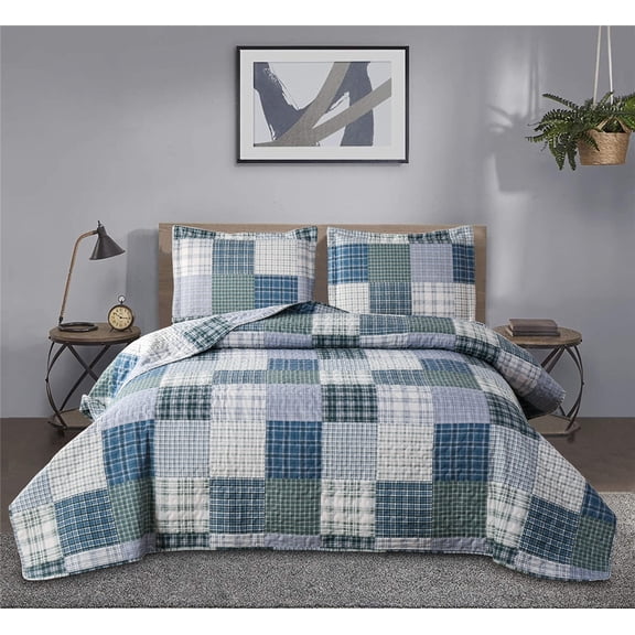 Beartech Quilt Set Twin Size Line Stripe Plaid Bedding Reversible Bedspread Coverlet Modern Patchwork Lightweight Reversible Microfiber Quilt
