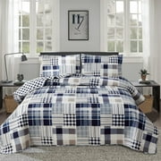 ARL HOME Quilt Set Twin Size Plaid Patchwork Microfiber Lightweight Reversible Bedspread Coverlet Bedding Set