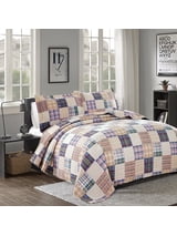 Beartech Quilt Set Twin Size Plaid Stripe Patchwork Microfiber Lightweight Reversible Bedspread Coverlet Bedding Set