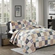 ARL HOME Quilt Set Twin Size Plaid Stripe Patchwork Microfiber Lightweight Reversible Bedspread Coverlet Bedding Set