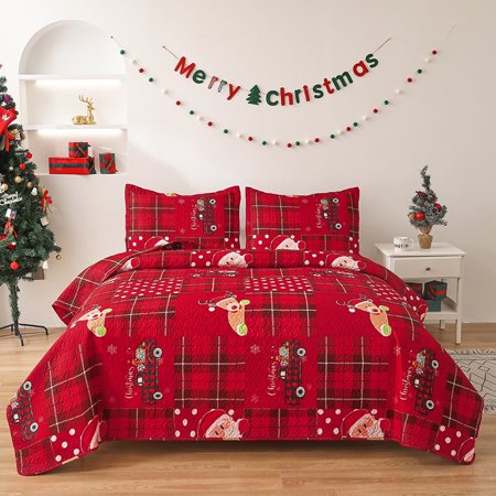 Beartech Red Bedding Queen/Full Size Seahorse Quilt Microfiber Bedspread Coverlet Set