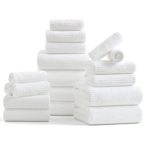 Beartech 18 Piece Bath Towel Set-6 Bath Sheet,6 Hand Towel,6 Washcloths Ultra Soft Microfiber Towels,Luxury Shower Towel,Quick-Dry & Highly Absorbent Bathroom Towels for Family,Hotel Spa-White