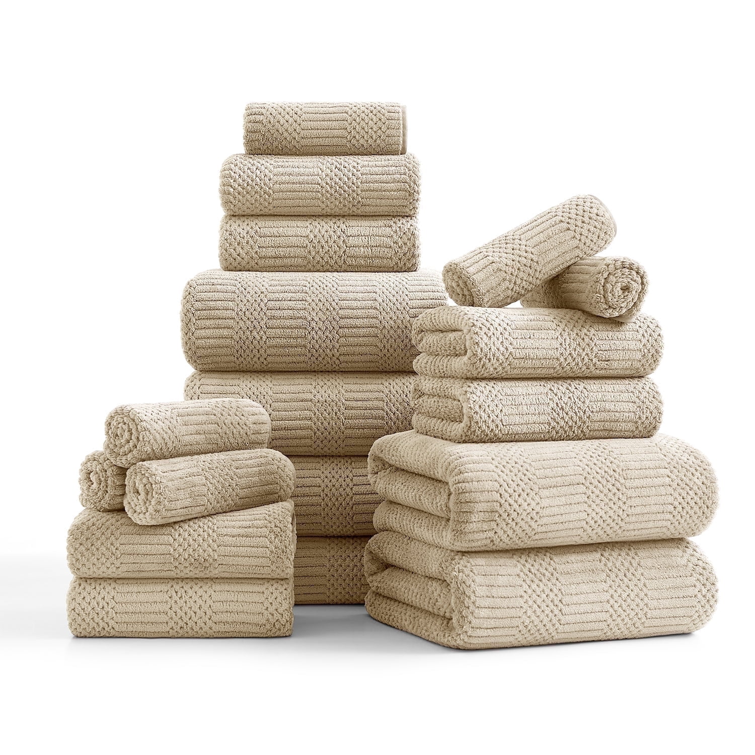 Beartech 18 Piece Bath Towel Set-6 Bath Sheet,6 Hand Towel,6 Washcloths Ultra Soft Microfiber Towels,Luxury Shower Towel,Quick-Dry & Highly Absorbent Bathroom Towels for Family,Hotel Spa-Camel