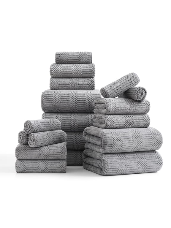 18 Piece Bath Towel Set-6 Bath Sheet,6 Hand Towel,6 Washcloths Ultra Soft Microfiber Towels,Luxury Shower Towel,Quick-Dry & Highly Absorbent Bathroom Towels for Family,Hotel Spa-Dark Gray