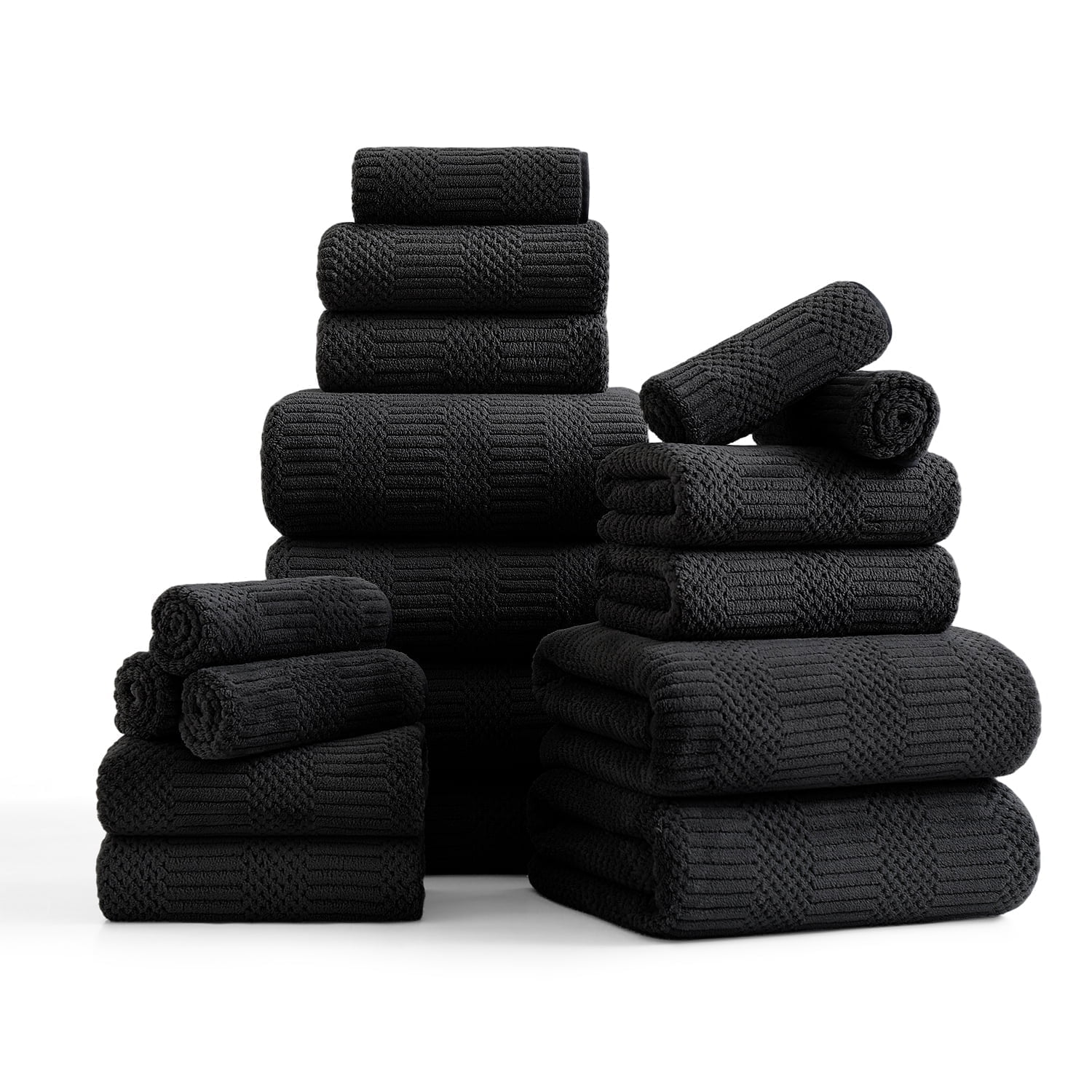 Beartech 18 Piece Bath Towel Set-6 Bath Sheet,6 Hand Towel,6 Washcloths Ultra Soft Microfiber Towels,Luxury Shower Towel,Quick-Dry & Highly Absorbent Bathroom Towels for Family,Hotel Spa-Black