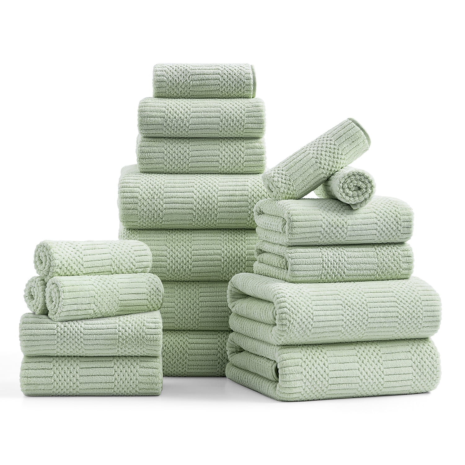 Beartech 18 Piece Bath Towel Set-6 Bath Sheet,6 Hand Towel,6 Washcloths Ultra Soft Microfiber Towels,Luxury Shower Towel,Quick-Dry & Highly Absorbent Bathroom Towels for Family,Hotel Spa-Green