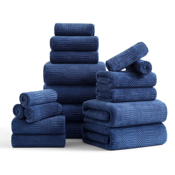 Beartech 18 Piece Bath Towel Set-6 Bath Sheet,6 Hand Towel,6 Washcloths Ultra Soft Microfiber Towels,Luxury Shower Towel,Quick-Dry & Highly Absorbent Bathroom Towels for Family,Hotel Spa-Navy Blue