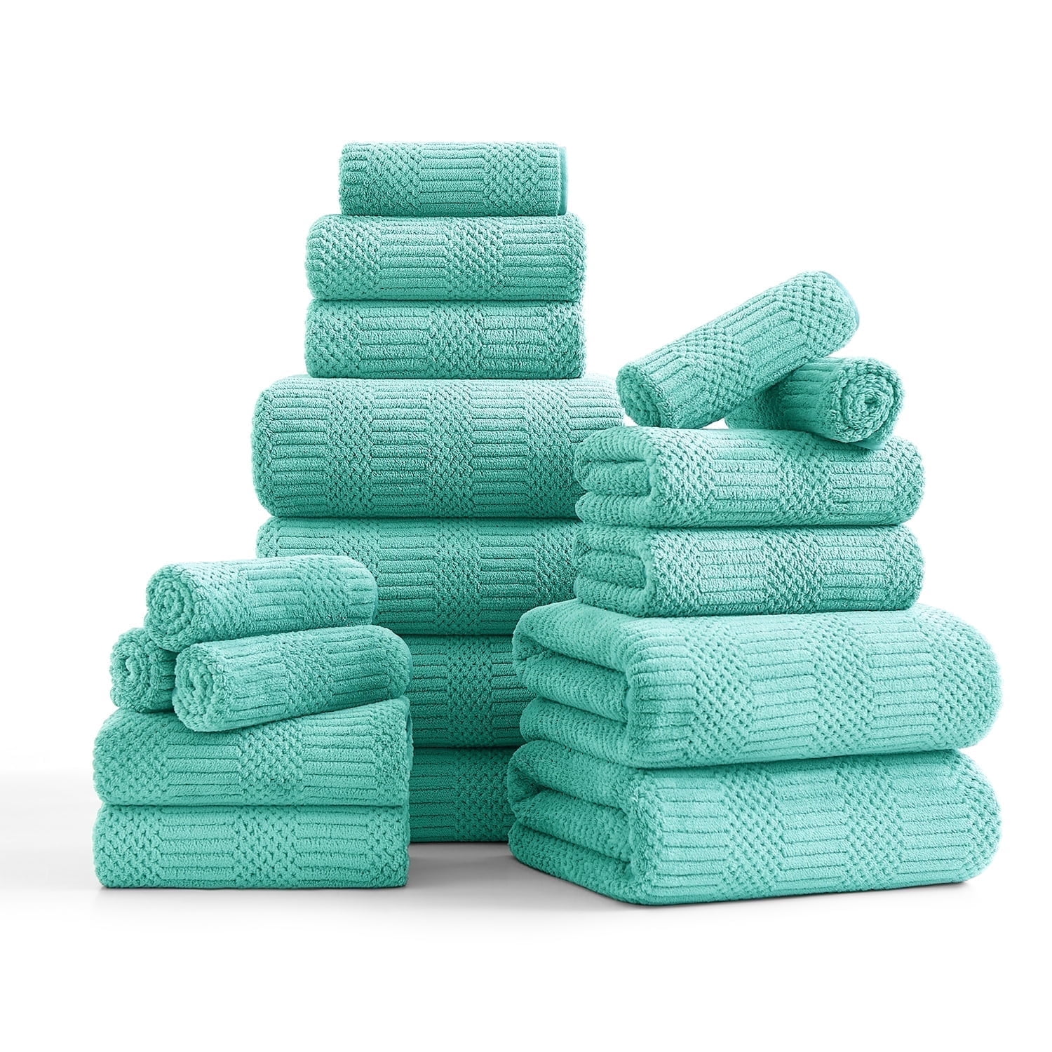 Beartech 18 Piece Bath Towel Set-6 Bath Sheet,6 Hand Towel,6 Washcloths Ultra Soft Microfiber Towels,Luxury Shower Towel,Quick-Dry & Highly Absorbent Bathroom Towels for Family,Hotel Spa-Sea Blue