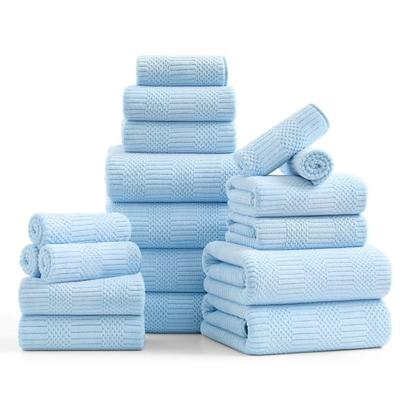 Beartech 18 Piece Bath Towel Set-6 Bath Sheet,6 Hand Towel,6 Washcloths Ultra Soft Microfiber Towels,Luxury Shower Towel,Quick-Dry & Highly Absorbent Bathroom Towels for Family,Hotel Spa-Blue