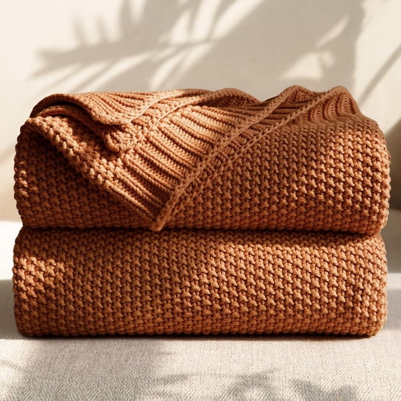 ARLAJO 100% Cotton Cable Knit Throw Blanket, Lightweight Soft Knit Blanket for Sofa Couch Bed, Breathable All-Season Throw, Cozy Decorative Blanket, 50 x 60 Inch,Burnt Orange