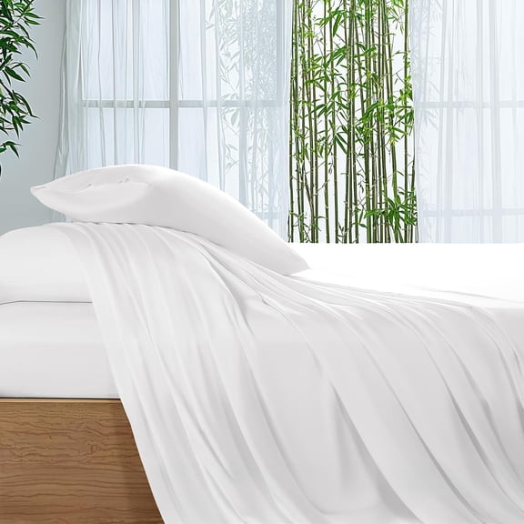 ARLAJO 100% Viscose Derived from Bamboo_Sheets Queen Size,4Pc | Cooling Bed Sheets for Hot Sleepers,Soft Breathable & Silky,16" Deep Pocket,Luxury Hotel Bedding,White