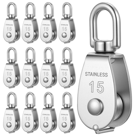ARLAJO 12 Pcs Single Pulley Block, Stainless Steel Pulley Block for Rope, Heavy Duty Swivel Wheel for Lifting Heavy Duty Lifting Single Pulley Block