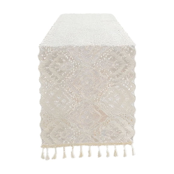 ARLAJO 12x39 Inch Lace Table Runner Wedding Table Runners with Tassel White Vintage Table Cover for Dining Table Sideboard and Shoe Cabinet lace runners for tables