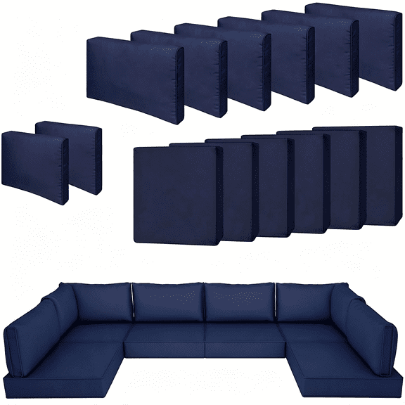 ARLAJO 14 Piece Outdoor Patio Cushion Cover Replacement, Waterproof Patio Cushion Covers, Outdoor Furniture Cushion Covers Set for 6 Seat Wicker Rattan Sofa (Navy Blue)