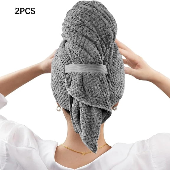 ARLAJO 2 Pack Black Microfiber Hair Towel Wrap for Long, Thick, Curly Hair, Super Soft, Fast Drying Waffle Hair Towel Wrap with Elastic Strap 40"X26.5" Hair Towel