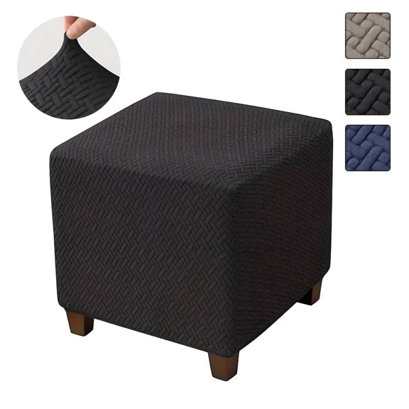 ARLAJO 2026 New Ottoman Cover Square Folding Storage(13"- 18")L X(15"- 18")H Ottoman Slipcovers Jacquard Stretch Cube Footrest Foot Stool Covers Protector with Elastic Band(Black)
