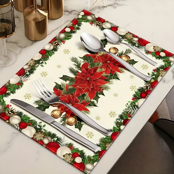 ARLAJO 2026 New Xmas Trees Snowflakes Winter Placemats Set of 4,12X18 Inch Seasonal Christmas Table Mats for Party Kitchen Dining Decoration for Dining Table, Kitchen, Holiday, Party, Home, Buffet