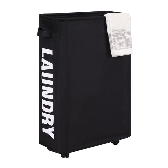 ARLAJO 22" Rolling Slim Laundry Basket with Stand Foldable Waterproof Cover, Laundry Hamper on Wheels Tall Thin Dirty Cotton Corner Bin for Home, Sturdy & Space-Saving laundry basket