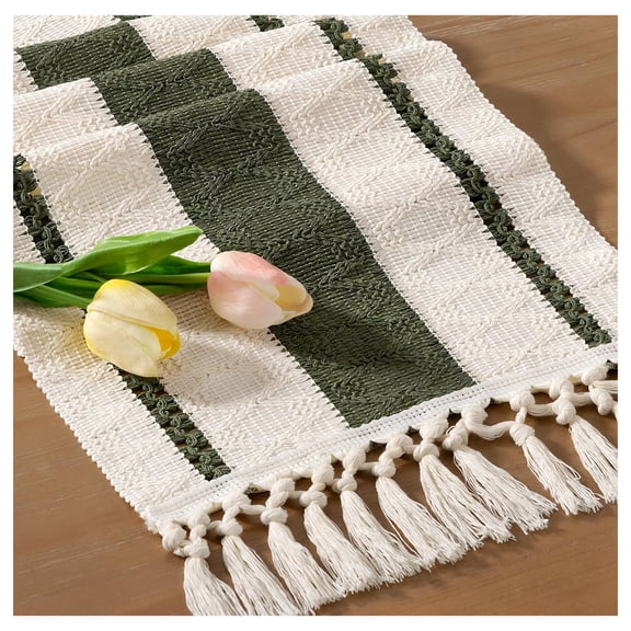 ARLAJO 3Pcs Table Runners 36 Inches,Crafted with A Bohemian-Style Fringe Woven Design Table Runners,Olive Green Table Runner Dining Room Table Decor,green