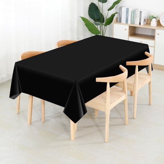 ARLAJO 54" X 300ft Plastic Table Cover Roll Disposable Tablecloth with Slide Cutter for Parties, plastic tablecloths for rectangle tables, Black