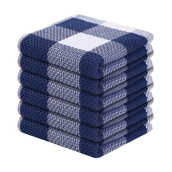 ARLAJO 6-Pack 100% Cotton Waffle Weave Kitchen Dish Cloth,12X12 Inches,Super Soft and Absorbent Dish Towels for Kitchen,White & Navy Blue