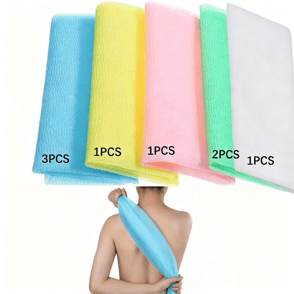 ARLAJO 8Pcs 35 Inch Exfoliating Bath Cloth,Skin Bath Wash Towel,Nylon Shower Washcloth Body Scrubber Loofah for Women and Men Deep Cleaning Body Scrubber Exfoliator