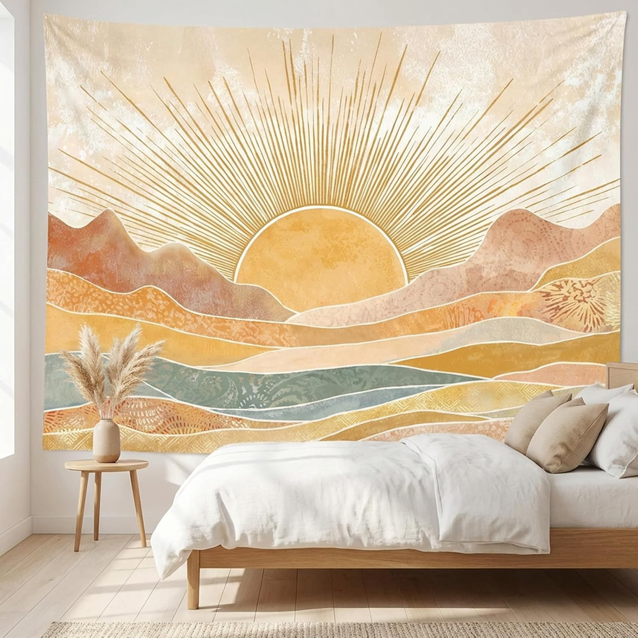 ARLAJO Boho Tapestry Wall Hanging Boho Sun Mountain Tapestry, Vintage ...