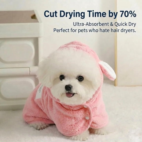 ARLAJO Dog Bathrobe Super Absorbent Towel for Small Dogs Cats Fast Drying Dog Robe Coat with Hood Puppy Cat Bath Towel Wrap Pet Grooming Supplies After Shower (Deep Pink,Xs)
