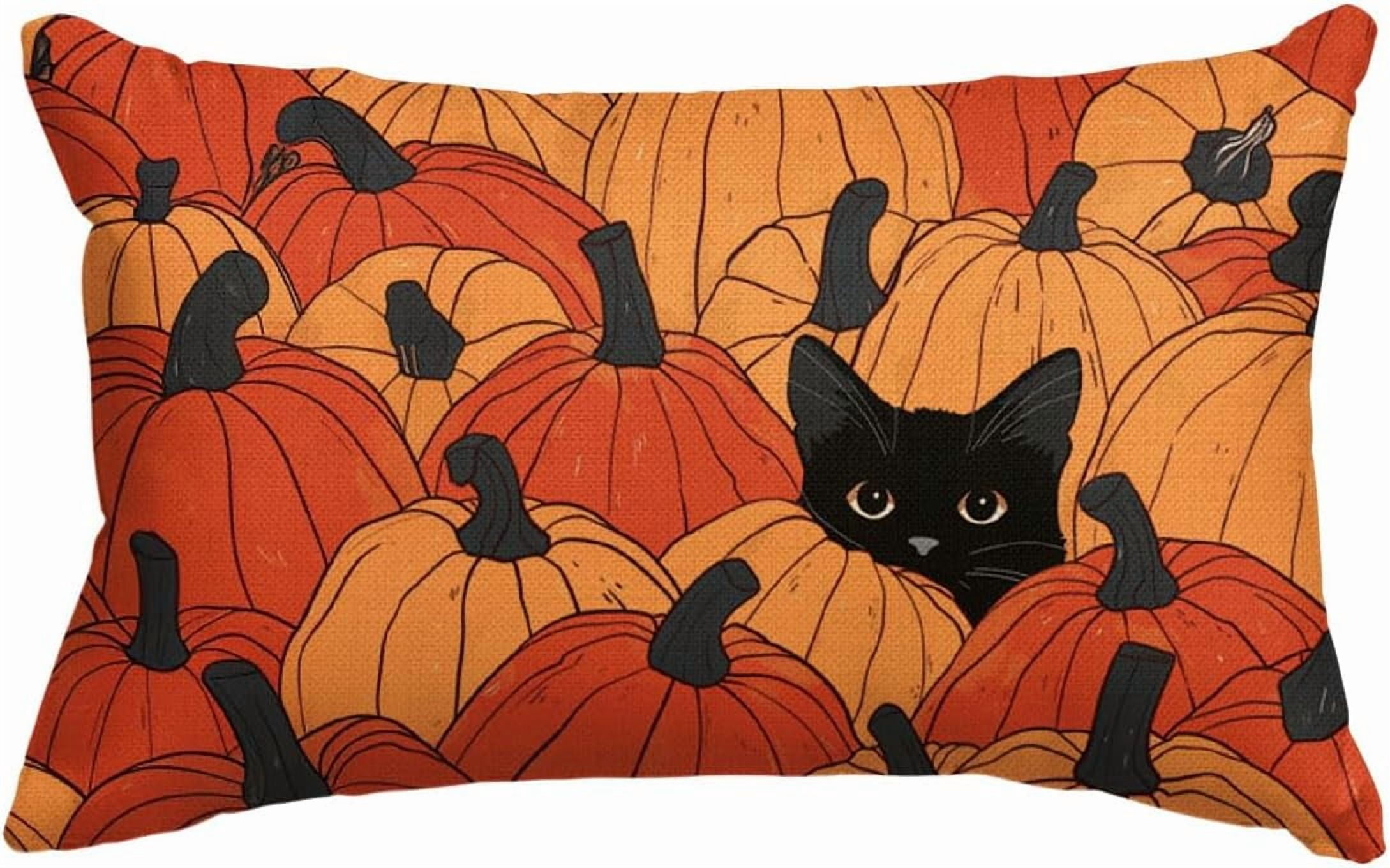 ARLAJO Fall Pumpkin Black Cat Throw Pillow Cover 12X20 Inch Seasonal ...