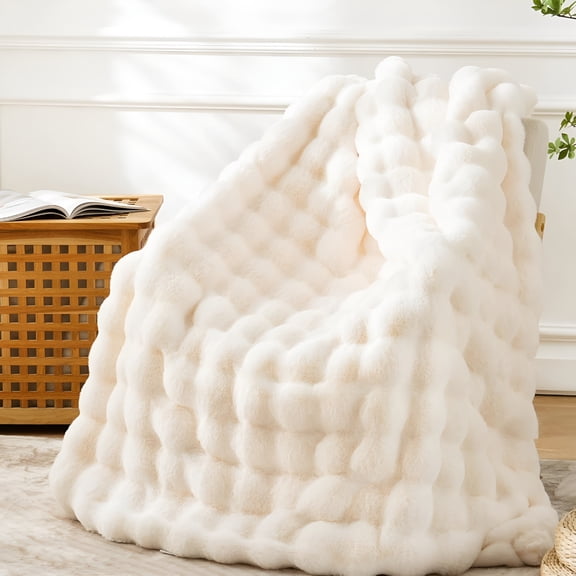 ARLAJO Faux Fur Throw Blanket for Couch - Cozy Plush Fluffy Soft Thick Bubble Blanket for Living Room Home Decor - Mothers Day Birthday Gifts for Women,Cream White,51" X 63"
